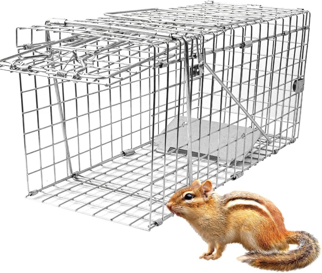 SZHLUX 17" Heavy Duty Live Squirrel Trap, Folding Small Animal Cage Traps, Humane Cat Trap for Stray Cats, Rabbits, Raccoons, Skunks, Possums and More Rodents, Catch and Release.