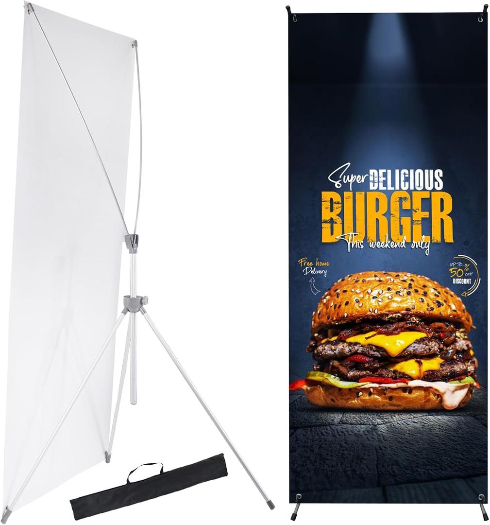YOSE X Frame Banner Stand Fits Any Banner Adjustable Size 23"X63" to 32"X78" with Portable Retractable Carrying Bag, Customize Stand for Trade Show Exhibition Market