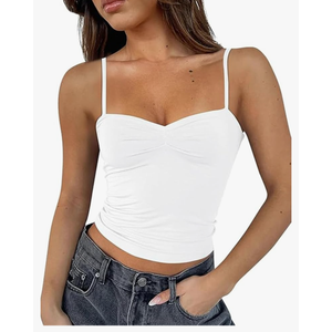 ForeFair Women Y2K Sweetheart Neck Sleeveless Crop Tank Tops Backless Spaghetti Strap Pleated Bustier Camis Going Out Top M