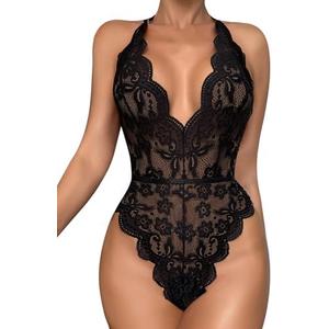 Dlsave Sexy Lingerie for Women,Deep V-Neck Lace Bodysuit Bridal Lingerie Backless One piece Teddy Body Suits Tops Wedding, XL