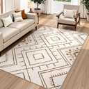 LIVEBOX Western 5x7 Area Rug, Beige Washable Rugs for Living Room Bedroom, Non Slip Moroccan Tribal Rug Low Pile Geometric Soft Boho Area Rugs Diamond Carpet for Dining Room, Nursery Room, Playroom