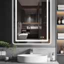 TRAHOME LED Bathroom Vanity Mirror 32"x24" with Lights, Front and Back Lit Wall Mirror, Anti Fog, Dimmable 3 Color Light, Memory Function, Shatterproof Glass, Plug in or Hardwired