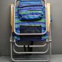 Tall Beach Chairs for Adults, 17" High Backpack Beach Chair with Wooden Armrests, 5 Positions Reclining Heavy Duty Chair with Large Cooler Pouch, Support to 350LBS Striped Blue&Green,1pack