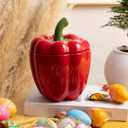 Bell Pepper Food Storage Jar, Red Ceramic Cookie Jar with Lid, Unique Decorative Candy Container Jar, Kitchen Canister Decorations for Home Kitchen Special Housewarming Gift