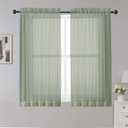 OWENIE Sheer Curtains Sage Green, 45" Long, Light Filtering for Small Window, 2 Panels, Cafe Style