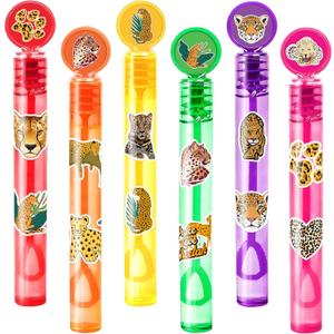 24PCS Cheetah DIY Bubble Wands with 96PCS Stickers - Party Favor for Goodie Bags, Pinata Stuffers, Mini Bubble Bulk Birthday Supplies, Toys Gifts, Class Prizes for Toddlers, Boys & Girls