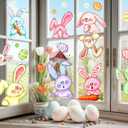 2 x JarThenaAMCS Extra Large Bunny Rabbit Easter Window Clings Colorful Watercolor Bunny Egg Double-Sided Glass Sticker Decals for Spring Home Party Wall Decor, 6 Sheets