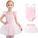 Tutu.kk Girls Ballet Leotards with Removable Tutu Skirt Toddler Leotard Sleeveless Crisscross Backs Dance Dress Outfit Combo (2-3T, Pink)