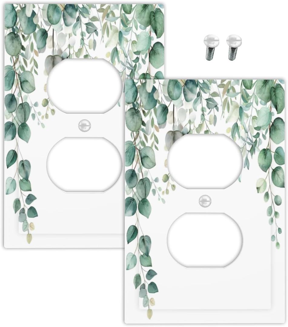 Outlet Covers Sage Green Plant Eucalyptus Leaf Leaves 1 Gang Duplex Light Switch Cover Plate Decorative Wall Plates Electrical Switchplate Receptacle for Bathroom Home Decor2 Pack