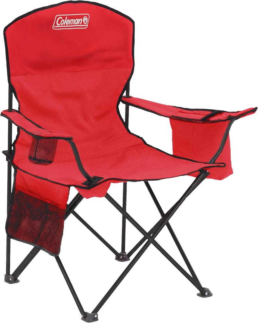Coleman Portable Camping Chair with 4-Can Cooler, Cushioned Seat & Back with Side Pockets & Cup Holder, Carry Bag Included, Great for Camping, Tailgating, Firepits, Patio, & More, 24 inches x 37 inches x 40.5 inches