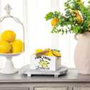 Qunclay Lemon Mini Crate Summer Tiered Tray Decor with 8 Faux Lemons with Wood Bead Tassel Farmhouse Lemonade Kitchen Decorations Summertime Wood Crate for Party Decor