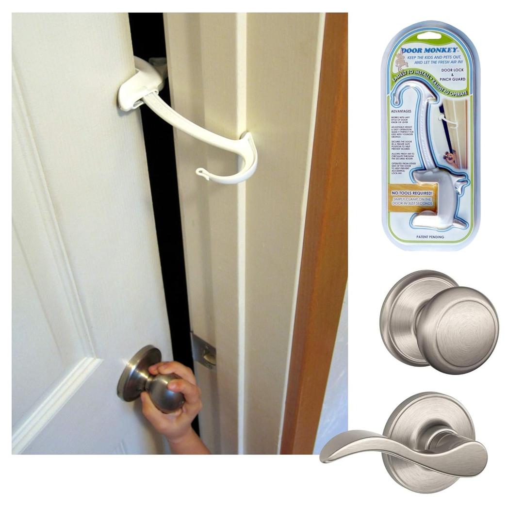 Child Proof Door Lock & Pinch Guard - For Door Knobs & Lever Handles - Easy to Install - No Tools or Tape Required - Baby Safety Door Lock For Kids - Very Portable - Great for Dogs & Cats, White