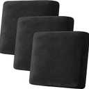 H.VERSAILTEX Velvet Stretch Couch Cushion Cover Plush Cushion Slipcover for Chair Loveseat Sofa Cushion Furniture Protector Seat Cushion Sofa Cover (3 Piece XL Sofa Cushion Covers, Black)