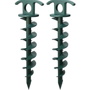 (2-Pack) Vortex 10" Ground Anchors, Screw-in Anchor for Yard, Tents, Tarps, 100 lb Pull Force, Green ANCPS10-HSG-L2
