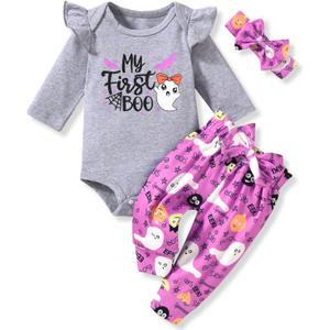 HINTINA Preemie Newborn Infant Baby Girl 1st First Halloween Outfits (6-12 Months, Grey)