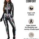 Joy Bang 3D Skeleton Costume Women, Halloween Sexy Skull Onesie Bodysuit with Gloves, Dia de los Muertos Jumpsuit (Black, XL)
