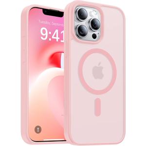 Magnetic for iPhone 13 Pro Max Case, [Compatible with MagSafe][Military-Grade Drop Protection][Anti-Yellowing] Shockproof Translucent Matte Cover for iPhone 13 Pro Max Phone Case,Pink