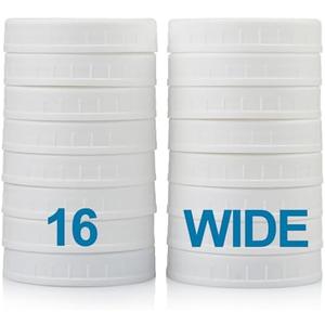 AOZITA Wide Mouth Mason Jar Lids [16 Pack] for Ball, Kerr and More - White Plastic Storage Caps for Mason/Canning Jars - Leak-Proof - Dishwasher Safe & Food Grade