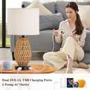 CINSARY Touch Control Rattan Table Lamp, 3 Way Dimmable Bedside Lamp for Bedroom with 2 USB Ports and AC Outlet, Wicker Nightstand Lamps for Living Room(LED Bulb Included), Rattan-1PK