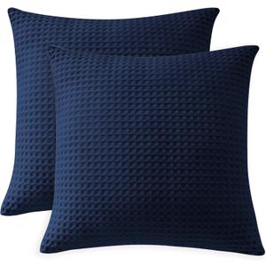 100% Egyptian Cotton 600 TC Waffle Weave Throw Pillow Covers 2 Pack, Ultra Soft Breathable Euro Pillow Shams Covers, Decorative Cushion Covers for Bed Couch Sofa Car, No Insert, Navy Blue, 24" x 24"
