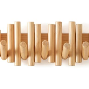 Wooden Wall mounted wood coat rack | 15 inches long , 6.5" high, with 5 Flip-Down Hooks | Modern Natural Pine Wood Finish | Decorative Hanging Storage Wall Hooks for Entryway or Bedroom