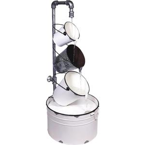 Alpine Corporation MCC594 33" Indoor/Outdoor Floor Vintage Metal Pails Fountain  Tiered Pails Garden Fountain, Water Feature for Patio, Garden, Yard, and Outdoor Spaces, Rustic Cream