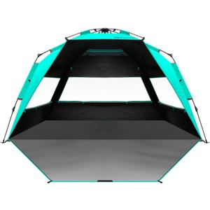 OutdoorMaster Beach Tent with Blackout Shelter Technology, Portable Beach Shade Sun Shelter Canopy for 4-6 Person with UPF 50+ UV Protection, Easy Setup Pop Up Tent Family Size, Green 