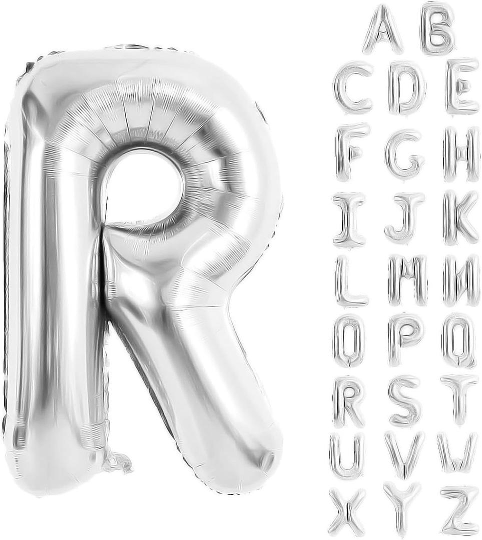 Silver Letter Balloons 40 Inch - Large Letter Balloon Aluminum Foil for Birthday Wedding Anniversary Party Decorations(Letter R Balloon)
