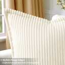 decorUhome Summer Corduroy Cream White Euro Sham Throw Pillow Covers 24x24 Set of 2 Decorative Soft Boho Farmhouse Couch Pillow Covers for Living Room Bed Sofa Broadside Striped Pillow Cases