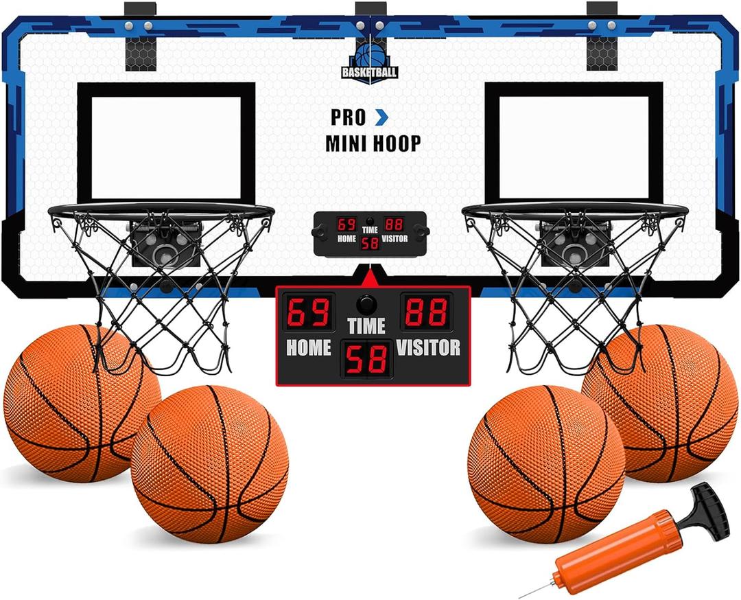 2 Player Basketball Game, Dual Shot Over The Door Mini Basketball Hoop Indoor with Scoreboard, Basketball Toy Gifts for Kids Boys Girls Adults, Suit for Bedroom/Office/Outdoor/Pool, Blue
