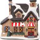 Christmas Village House Lighted Indoor Decorations Gingerbread House with LED Light Christmas Village Collectible Buildings Figurines Ceramic Shop House Light up Figurine for Holiday Xmas Decor