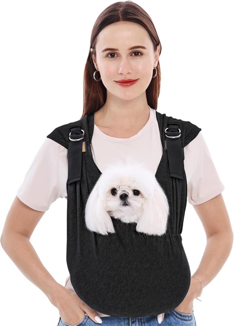 Supet Dog Carrier Sling for Small Dogs, Front Facing Cat Sling Carrier Chest, Hands Free Pet Sling Carrier, Adjustable Dog Front Carrier, Reducing Back Pain, Anti Pet Anxiety (Black, Regular) (Regular ( 3-14LB ))