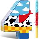 Hungdao Toy Inspired Birthday Piata for Kids Cartoon Cow Number Piata Decorations Summer Cartoon Story Game with Stick Red Scarf Blue Sky Cloud Boys Girls Baby Shower Farm Party Favor(Number 4)