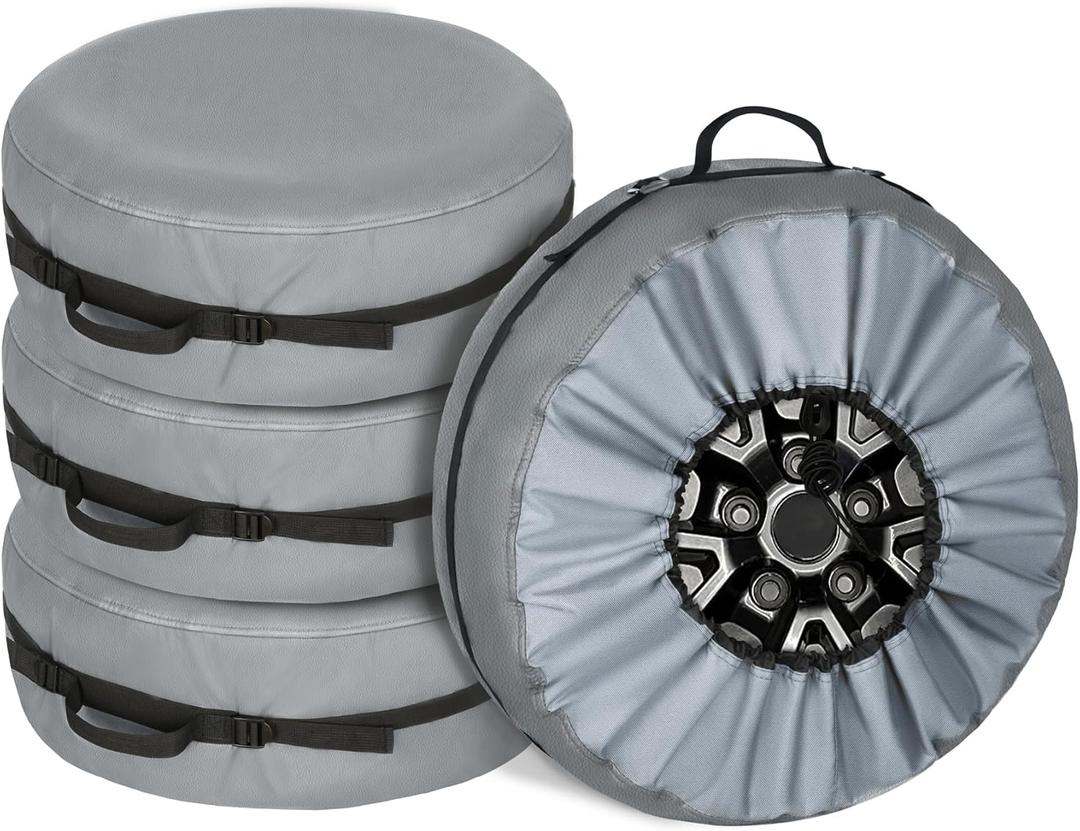 Explore Land Tire Cover with Handle - Seasonal Spare Tire Bag, Heavy Duty Winter Wheel Storage Tote Against Dust and Scratches, 4 Pack (Fits Diameters 26''-28.75'', Charcoal)