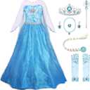 JerrisApparel Princess Dress Queen Costume Cosplay Dress Up with Accessories (4-5, Blue with Accessories)