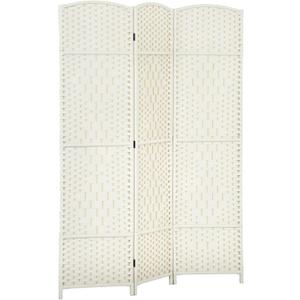 HOMCOM 3 Panel Room Divider, 6' Tall Folding Privacy Screen, Hand-Woven Freestanding Wall Partition for Home Office, Bedroom, White