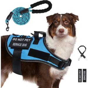 No Pull Dog Harness for  Sized Dogs, Service Dog Harness and Leash Set with 4 Patches, Adjustable Easy Walk Dogs Harnesses with Handle, Dogs Vest Harnesses for Training (Blue, XL)