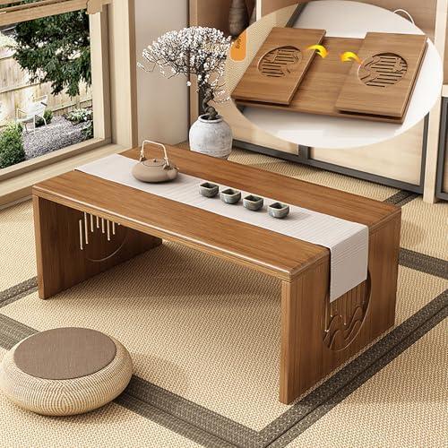 Japanese Floor Table Bamboo Japanese Folding Table No Assembly, Solid Wood Foldable Japanese Coffee Table Low Tea Table for Sitting on The Floor, Home Office, Meditation & Tea Ceremony (Easy Storage)