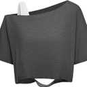 Remidoo Off The Shoulder Tops for Women Short Sleeve Crop Top Distressed Ripped T Shirts Loose Tee Grey Large (Gray, L)
