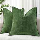 decorUhome Summer Couch Throw Pillow Covers 20x20 Set of 2, Decorative Soft Velvet Modern Cozy Chenille Pillow Cases with Elegant Design for Sofa Bed Living Room Home Decor, Moss Green