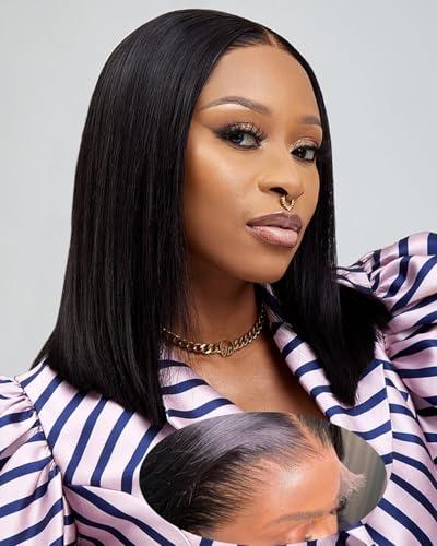 Alididi Bob Wig Human Hair SKINLIKE Real 5x5 HD Lace Closure Wigs Human Hair 200% Density Bob Wigs 15A Straight Wig 0.10mm Ultra-Thin HD Lace Pre Plucked Tiny Knots (12inch, 5x5 Glueless Wig)