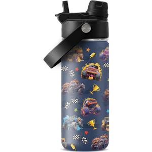 Monster Truck Water Bottle for Boys Girls | 18oz Stainless Steel Water Bottle | Truck Car Theme Insulated Cup | Cool and Stylish Trucks Gifts for Children Kids Tumbler for School, Sports 1Pcs