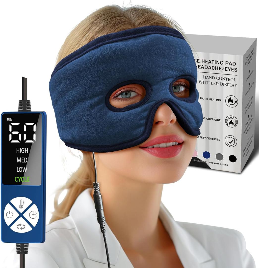 Sinus Relief Mask Moist Heat with Dual-Mode Heating, Electric Sinus Heating pad for face, Heated face mask for Sinus Pressure Relief, TMJ, Migraine, Tension Headache Relief (Blue)