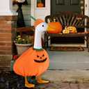 Halloween Pumpkin Goose Outfit, Porch Goose Outfits Yard Lawn Geese Statue Costume Clothes 23" Plastic Geese Duck Clothing Hat Set for Outdoor Patio Garden Decorations