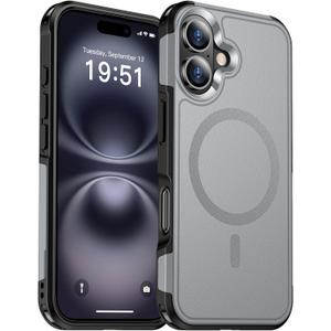 2 x SUPFINE Magnetic for iPhone 16 Case 2024, [Compatible with MagSafe][16 FT Military Grade Drop Protection][Dual-Layer Design] Shockproof Phone Case for iPhone 16 6.1 inch,Gray