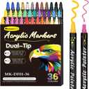 36 colors Dual-Tip Acrylic Paint Markers for Wood, Ceramic, Glass, Stone - Quick-Dry Opaque Art Pens for Rock Painting, Adult Coloring Books, DIY Crafts, Holiday Gifts (Non-Toxic, Fine & Dot Tips)