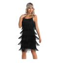 Women's Great Gatsby Flapper Spaghetti Tassel Dress with Headband, 20s Elegant Mini Dress Party Accessory COSTUME OUTFIT (L, Black)