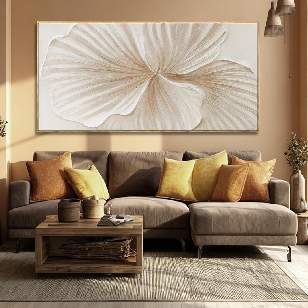 Large Framed White Floral Wall Art Textured Abstract Flower Canvas Painting Modern Minimalist Artwork for Living Room Bedroom Office 29x58 Inch