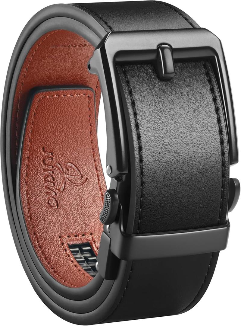 JUKMO 1.5" (38mm) Leather Ratchet Belt for Men in Gift Box (Black, L)