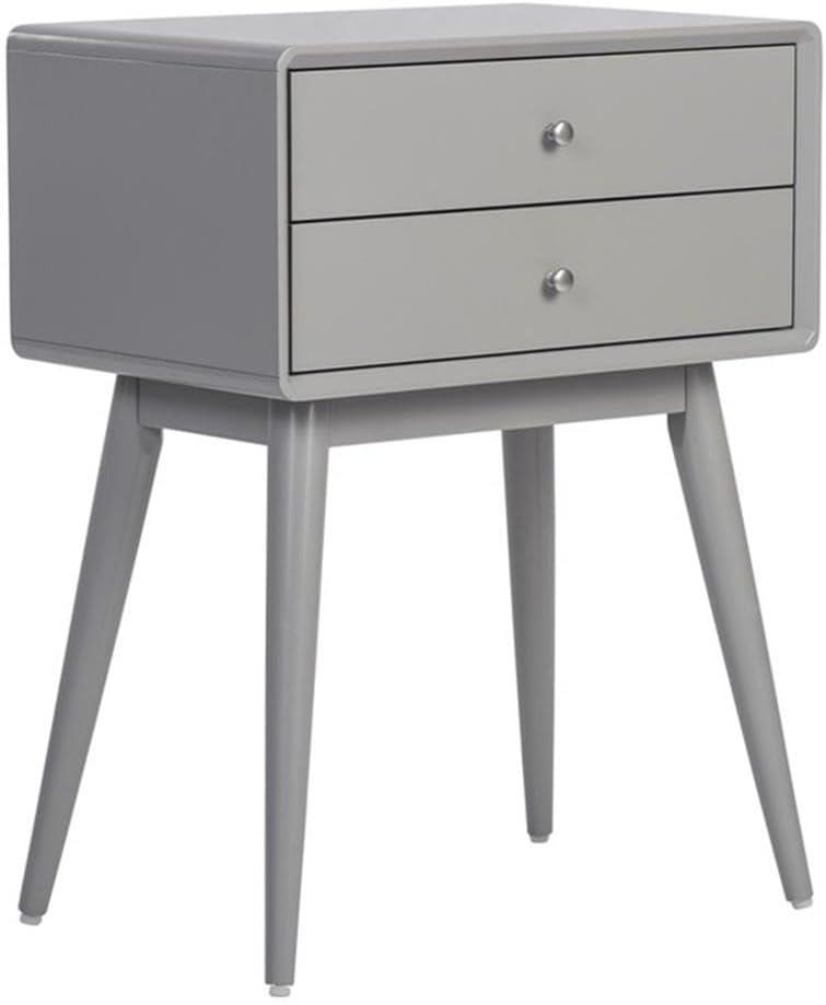Elle Decor Rory Mid-Century Side Table, Modern Accent Bedside Nightstand, Two Drawer, French Gray